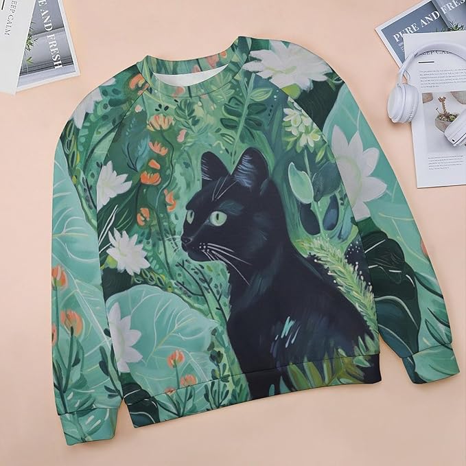 Long Sleeve Shirts for Women Cat Oil Painting Shirt 3D Graphic Sweatshirts Fall Pullover Crewneck Vintage Boho Tops