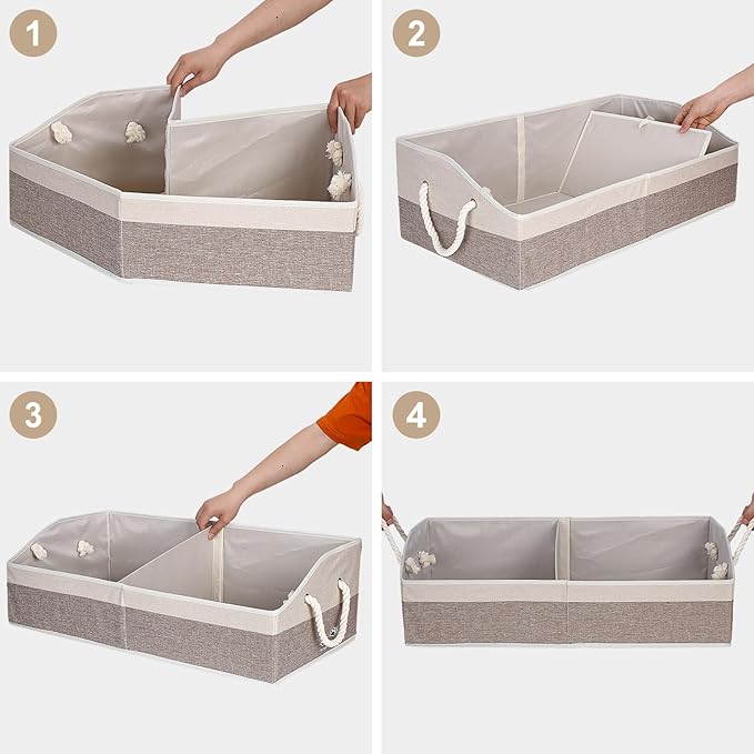 Large Dog Toy Basket With Handle, Foldable Dog Toy Box for Living Room Area, 28.5" Basket for Dog Toys, Clothes, Organizers and Storage with Hard Board, Anti-slip for Pet Toys (Brown, Large)
