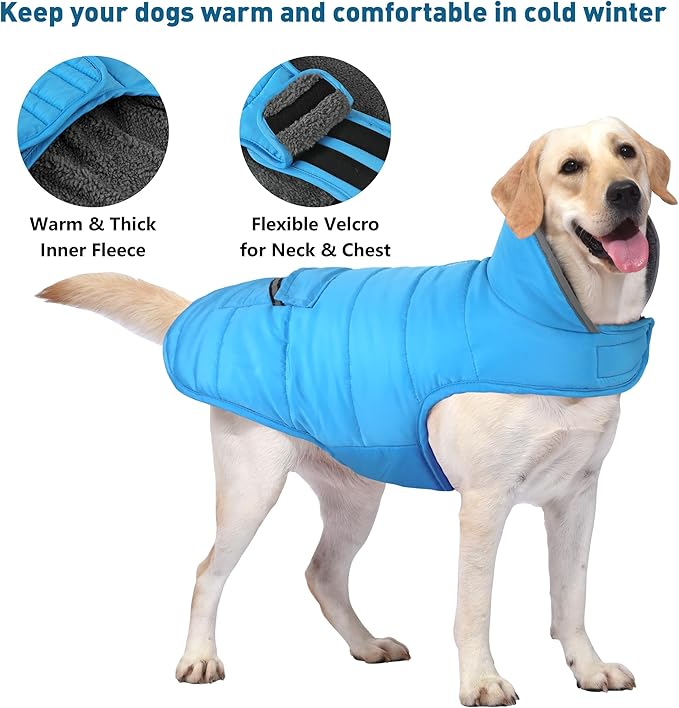 Dog Coat, Waterproof Dog Winter Jacket with Pocket, Reflective Adjustable Pet Snow Vest, Warm Cozy Fleece Sweater for Small Medium Extra Large Dogs - Sky Blue, XS