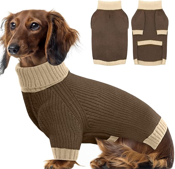 Large Dog Sweater, Soft Cable Knit Sweater with Harness Hole, Warm Christmas Sweaters for Dogs Male Female, Fall Winter Pet Pullover Holiday Costume for Dachshund French Bulldog Terrier Brown L
