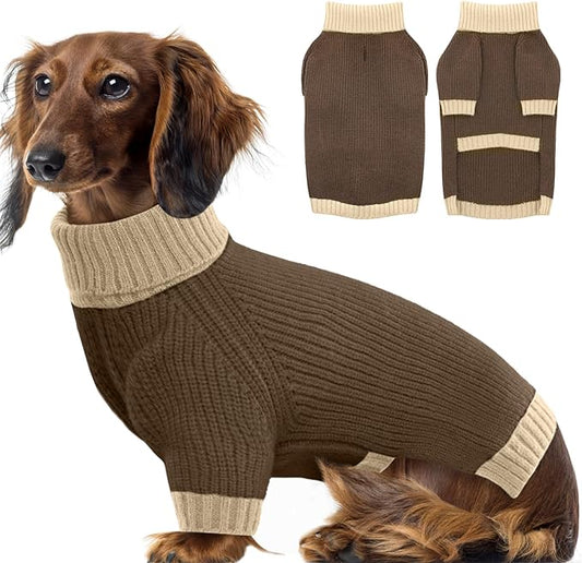 Large Dog Sweater, Soft Cable Knit Sweater with Harness Hole, Warm Christmas Sweaters for Dogs Male Female, Fall Winter Pet Pullover Holiday Costume for Dachshund French Bulldog Terrier Brown L