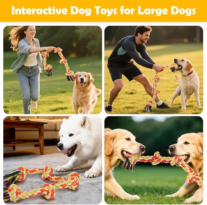 SZEE Dog Rope Toy for Large Dogs, 37 Inch 5 Knots, Halloween Dog Toys for Large Dog & Aggressive Chewers, Durable & Tough Tug of War Rope, for Teeth Cleaning & Boredom Relief (Yellow & Orange)