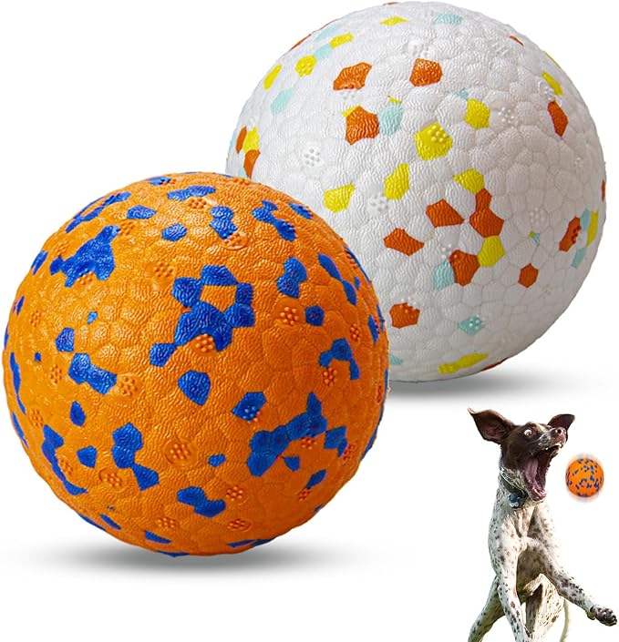 2Pcs Super Bouncy Dog Balls, Fun Indestructible Tennis Balls for Aggressive Chewers, Durable Floating Fetch Toys for Medium and Large Dogs with Lifetime Replacement