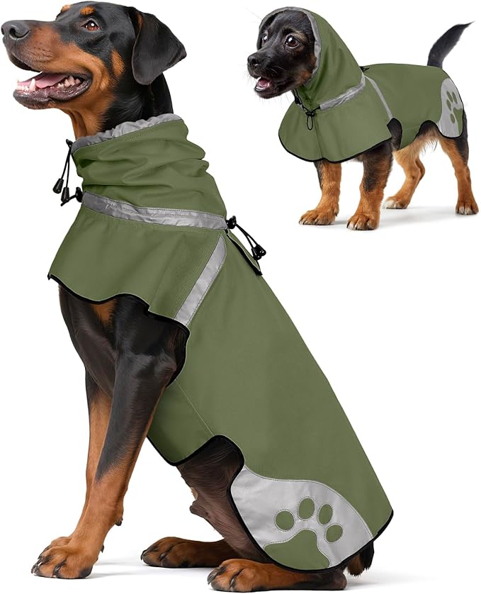 Dog Raincoat for Medium Dogs,Dog Rain Jacket Waterproof,for Adventures, Walking, Hunting（M,Dark Green）