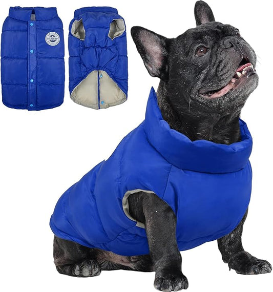 Kuoser Dog Coat Puffer Vest, Warm Dog Jacket Windproof Dogs Cold Weather Coats Pet Snowsuit Padded Vests, Lightweight Puppy Winter Clothes for Small Dogs, Button Design, Easy On/Off, Blue S