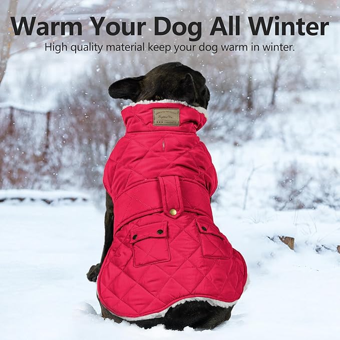 KYEESE Dog Coat Warm Pet Winter Puffer Coat with Leash Hole Windproof Dog Coats for Small Dogs Soft Pet Sweater for Cold Weather Waterproof Dogs Jacket with Fleece Lined Thick Cat Clothes with Pocket