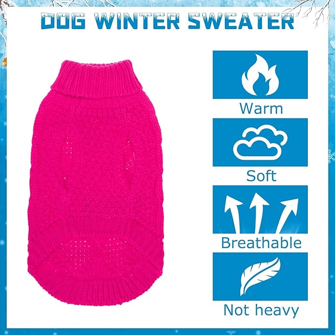 Mihachi Turtleneck Dog Sweater - Winter Coat Apparel Classic Cable Knit Clothes with Leash Hole for Cold Weather, Ideal Gift for Pet in New Year