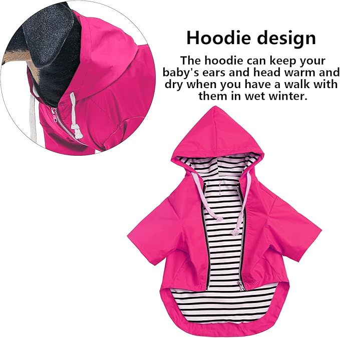 Dog Raincoat rain Jacket Raincoat Dogs Waterproof Small Medium Breeds Zip Closure Storage Pocket Harness Hole Pink XS