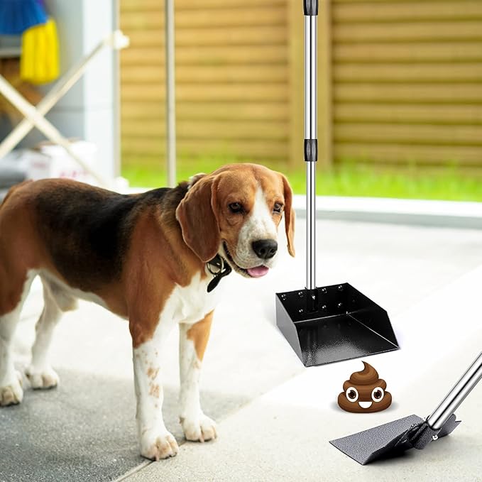 TNELTUEB Dog Pooper Scooper Set, 3 Pack Adjustable 49.1 Inches Long Handle Metal Tray, Rake and Spade Poop Scoop for Waste Removal, No Bending Clean Up for Large and Small Dog