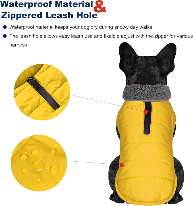 Dog Winter Coat, Waterproof Dog Jacket with Leash Hole, Reflective Adjustable Pet Snow Vest, Warm Fleece Sweater for Small Medium Large Dogs - Yellow, 3XL