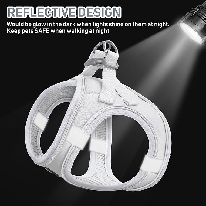 GAMUDA Small Pet Harness Collar and Leash Set, Step in No Chock No Pull Linen Fabric Soft Mesh Dog Vest Harnesses Reflective for Dogs Puppy Cats Kitten Rabbit (White, S)