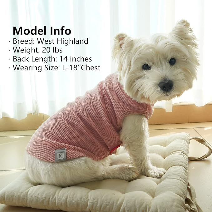 KYEESE 2Pack Dog Shirts Waffle for Small Dogs Stretchy T-Shirts Lightweight Tank Top Sleeveless Dog Vest Breathable Cat Shirt, Medium, Pink+Grey