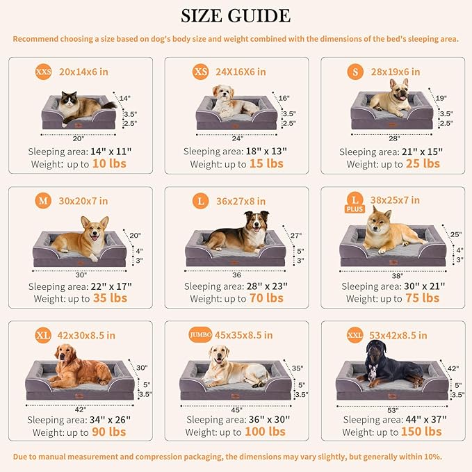 Comfort Expression Orthopedic Dog Bed for Small Dogs 20x14 Inch, Waterproof Supportive Egg Crate Foam Small Pet Bed with Removable Bolsters, Dog Couch with Washable Cover & Non-Slip Bottom, Purple