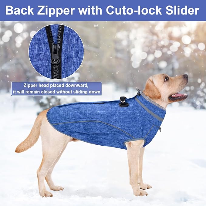 Malier Dog Coat, Reflective Dog Jacket Waterproof Windproof Puppy Cold Weather Coats with Harness Built in, Winter Extra Warm Pet Coat Fleece Vest for Small Large Pets and Puppy (Blue, X-Small)
