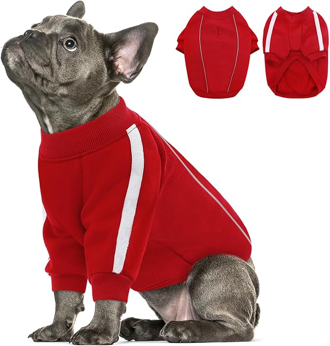 Queenmore Large Christmas Dog Sweater, Cozy Fleece Dog Sweatshirt, Warm Winter Fleece Jacket for Small, Medium & Large Dogs with Leash Hole/Reflective Stripes Red