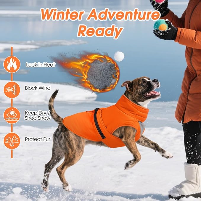 Extra Large Dog Coat, Warm Dog Winter Jacket, Waterproof Dogs Snowsuit with Foldable High Collar, Reflective Strips, Adjustable Hook & Loop Closure - Ideal for Cold Weather - Orange 5XL
