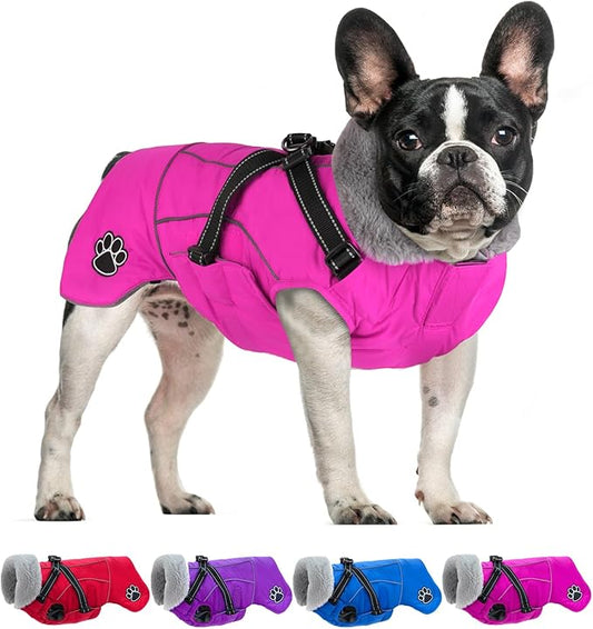 Doglay Dog Coat with Harness, Reflective Warm Dog Jacket Waterproof Puppy Winter Coat for Cold Weather, Adjustable Fleece Jacket for Small Medium Large Dogs