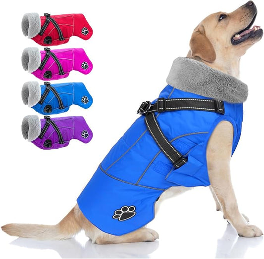 Doglay Dog Coat with Harness, Reflective Warm Dog Jacket Waterproof Puppy Winter Coat for Cold Weather, Adjustable Fleece Jacket for Small Medium Large Dogs