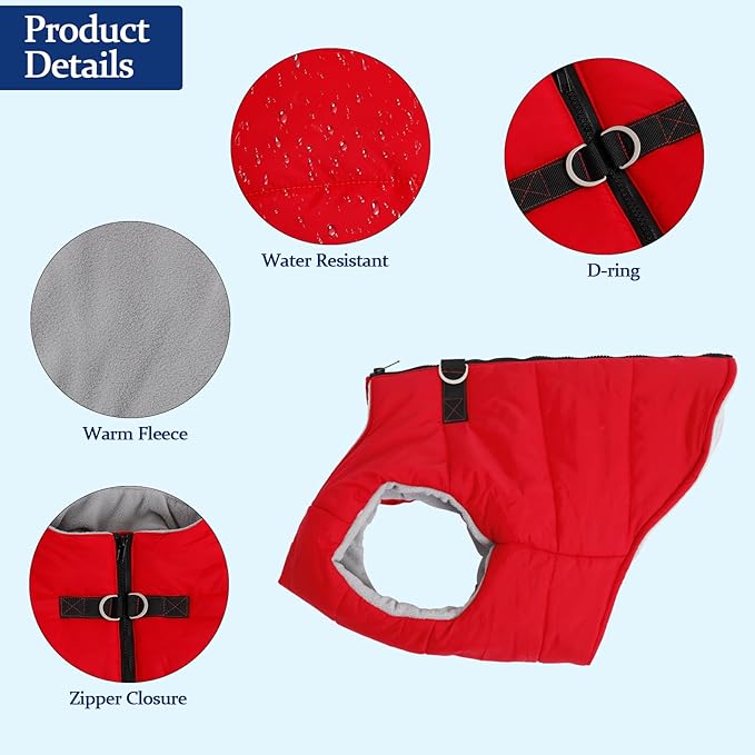 Geyecete Dog Bulldog Clothes Dog Cotton Padded Coat Thick Winter Warm Vest Waistcoat Cold Weather Jacket Clothing for French Bulldog Coat-Red-L