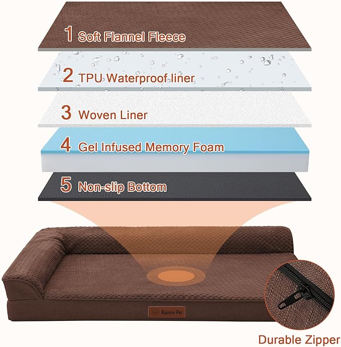 Orthopedic Dog Bed Medium Size Dog, Memory Foam Pet Bed for Small and Medium Dogs, Washable Removable Cover, Nonskid Bottom, Waterproof, 30x20x6 Inches, Brown Grey