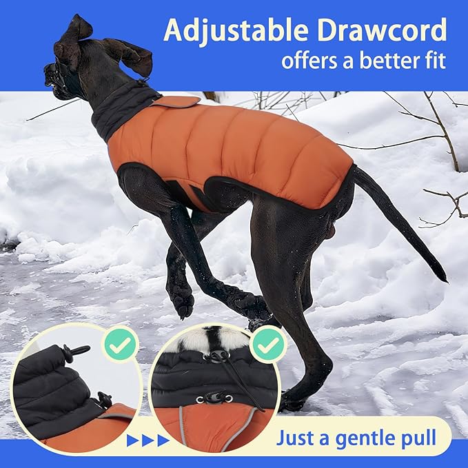 MIGOHI Lightweight Dog Coat, Windproof Dog Jacket, Puffer Jacket for Large Dogs, Padded Vest with Reflective Strips, Warm Snow Vest in Cold Weather, Easy On Hook & Loop Belly, Caramel, 3XL