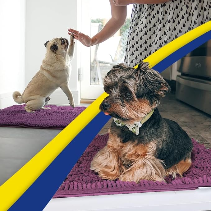 Muddy Mat® Original Dog Door Mat for Muddy Paws, Super Absorbent Microfiber, Non-Slip Washable Pet Rug, Quick Dry Chenille Entryway Carpet, Machine Washable Indoor Outdoor mat, Dark Purple 18"x28"