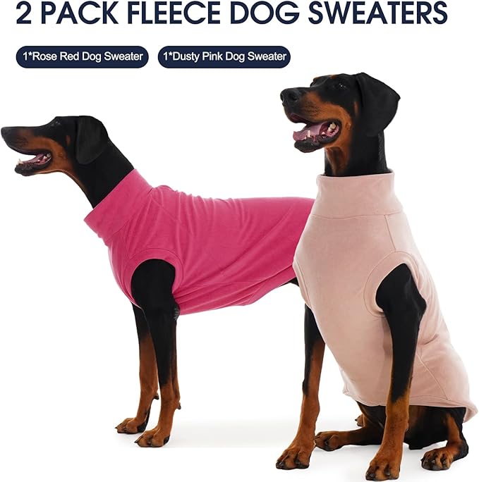 IECOii 2 Pack Dog Sweater Fleece, Warm Vest Coats for Labrador - Soft, Stretchy with Leash Hole, Fall/Winter Pullover Sweatshirt for Outdoor Playing (Size XL, Rose Red & Dusty Pink)