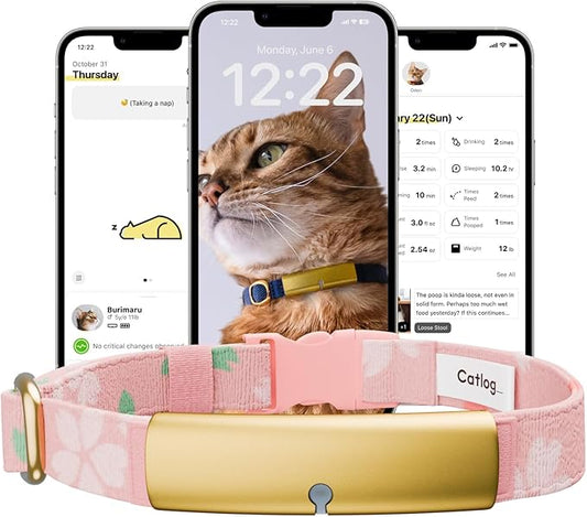 Health Tracker for Cats - Smart Cat Collar with Safety Breakaway Buckle for Indoor Cats, Wellness Alerts, Real-time Monitoring (Kimono (Sakura),L)