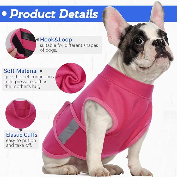 MIGOHI Dog Anxiety Relief Coat,Comfort Anxiety Vest for Dogs,Adjustable Anxiety Calming Wrap for Fireworks,Thunderstorms,Travel, Separation, Dog Anxiety Jacket for Small Dogs,L,Rosered