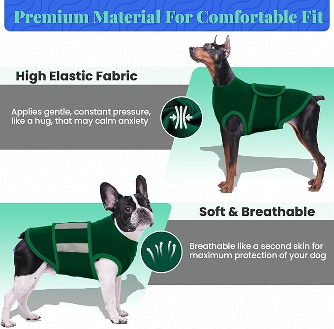 MIGOHI Dog Anxiety Relief Coat,Comfort Anxiety Vest for Dogs,Adjustable Dog Anxiety Calming Wrap for Fireworks,Thunderstorm,Travel,Separation,Anxiety Jacket for Medium Dogs,M,Green