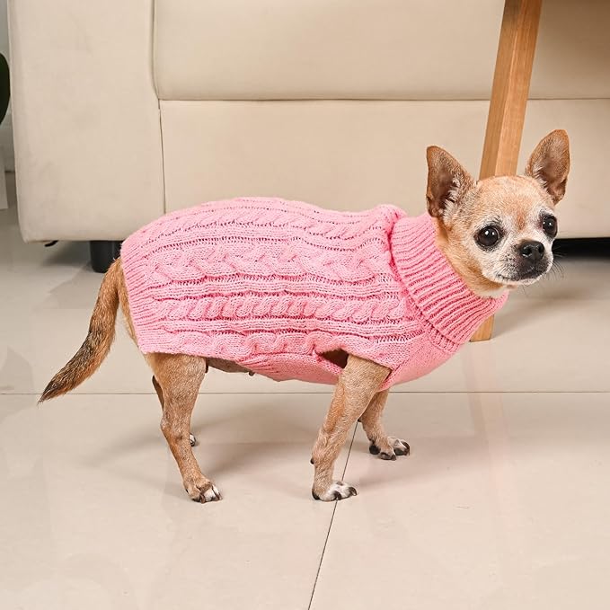 2 Pack Dog Sweaters for Small Dogs Turtleneck Pullover Cable Knit Puppy Stretch Clothes Chihuahua Yorkie Pomeranian Toy Poodle Boy Girl Pets Winter Doggie Clothes (S, Pink & Red)