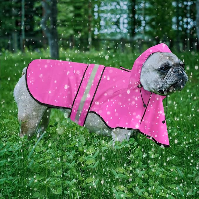 Waterproof Dog Raincoats - Hooded Raincoats for Dogs, Adjustable Reflective Dog Rain Coat, Windproof Dog Rain Jacket Pet Rain Slicker Poncho for Small, Medium, Large Dogs (Small, Pink)