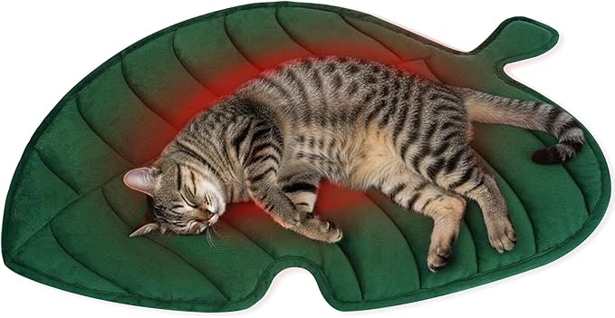 NWK Green Leaf Shaped Self Warming Cat Bed Mat, Thermal Dog Mat Cat Pad, Washable, Non-Slip Bottom for Sofa & Crate & Kennel & Car Seat (Green Leaf, Large (30'' X 19''))