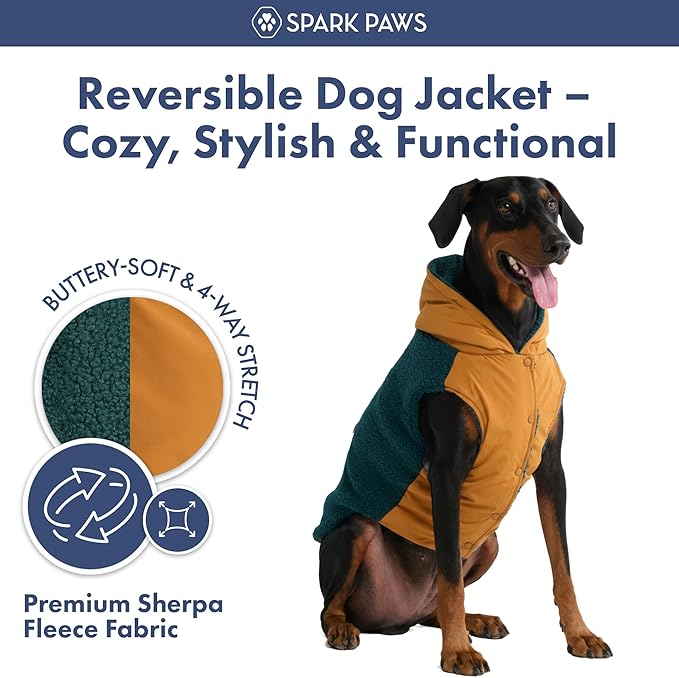 Spark Paws Reversible Dog Sweater, Sherpa Vest with Warm Fleece Lining, Warm Coat for Winter, Suitable for Small Medium, Large, XL XXL Dogs- Orange and Green - 4XL
