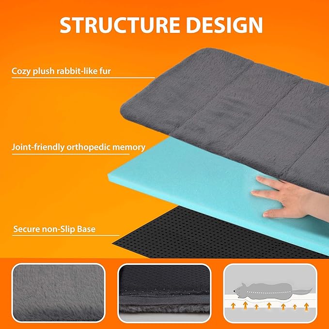 Dog Crate Pad for Large Dogs - 35x23 Orthopedic Dog Bed with Memory Foam, Washable Water-Resistant Soft Pet Mat with Non-Slip Bottom, Grey