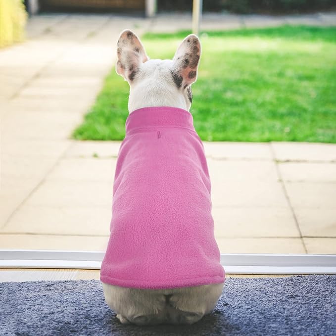 FUAMEY Dog Fleece Vest for Small Dogs,Warm Stretchy Dog Sweatshirts Pullover with Leash Hole Dogs Sweater Soft Pet Turtleneck Cozy Pet Vest Lightweight Sleeveless Pink XXS