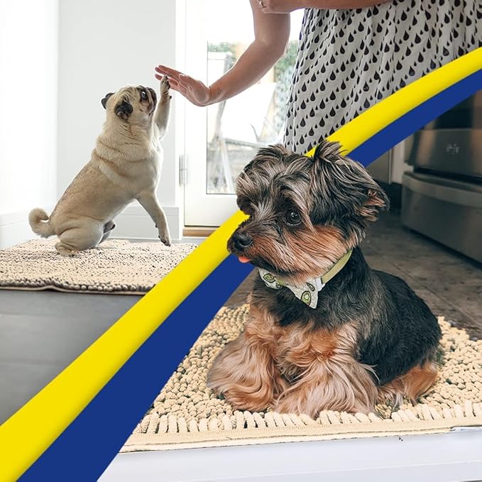 Muddy Mat® AS-SEEN-ON-TV Highly Absorbent Microfiber Door Mat and Pet Rug, Non Slip Thick Washable Area and Bath Mat Soft Chenille for Kitchen Bathroom Bedroom Indoor and Outdoor - Beige 35" x 60"