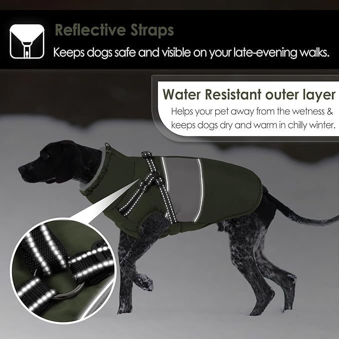 AOFITEE Dog Coat, Large Dog Jacket, Dogs Coat with Harness Built in, Reflective Waterproof Dogs Jackets Winter with Furry Collar, Warm Polar Fleece Pet Sweater Snowsuit for Doberman, Great Dane XXXL