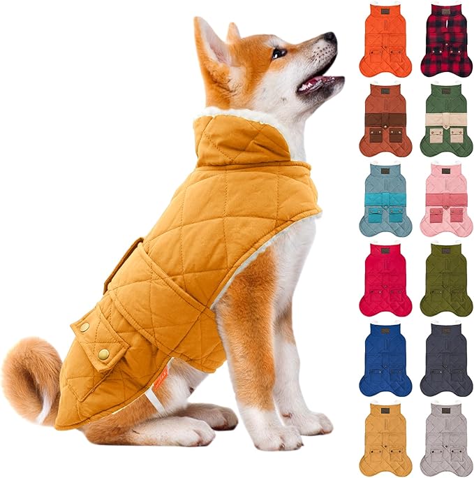 KYEESE Dog Coat Warm Pet Winter Puffer Coat with Leash Hole Windproof Dog Coats for Small Dogs Waterproof Dogs Jacket with Fleece Lined Thick Cat Clothes with Pocket Soft Pet Sweater for Cold Weather