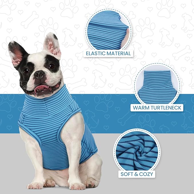 ROZKITCH Dog Sweaters for Large Dogs Winter Dog Pullover, Warm Sweatshirt with High Neck for French Bulldog Small Pets, Lightweight & Comfortable BlueStripe XL