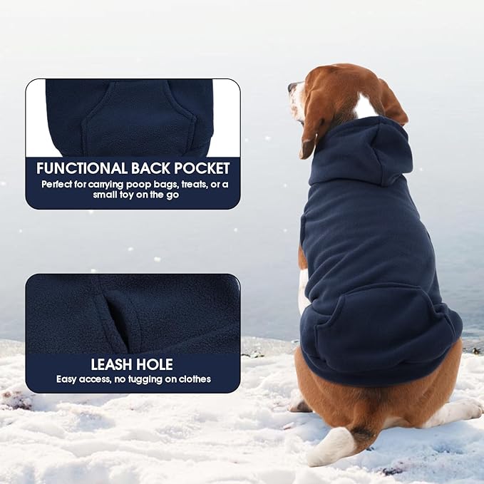 IECOii XL Dog Sweater & Pullover Hoodie for Large Dogs, Warm Fleece Layer with Hood for Cold Weather, Boys & Girls, Blue, Size XL