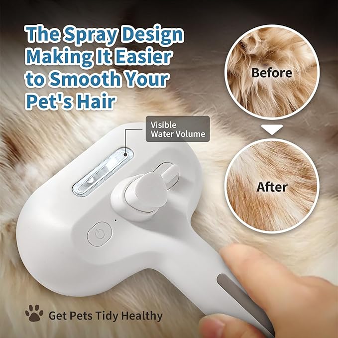 Pet Steam Brush for Dogs & Cats, 3 in 1 Self Cleaning Steam Pet Brush - Anti-Static, Grooming Tool for Long and Short Hair Pets, Removes Loose Hair and Reduces Shedding, White