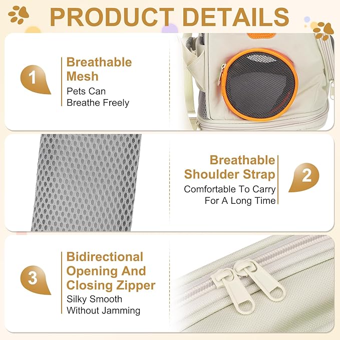 Pet Backpack Carrier, Portable and Ventilated, Oxford Cloth, Dog Cat Travel Bag with Transparent Cover 12.99", (Beige, 1 Pcs), Intended for Hiking/Camping/Traveling