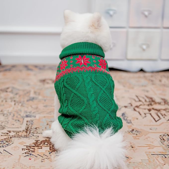 Warm Winter Pink Dog Sweater - Cold Weather Pet Clothes for Small Medium Large Dogs Indoor Outdoor, Soft Classic Knit Puppy Apparel Coat, Green, XL