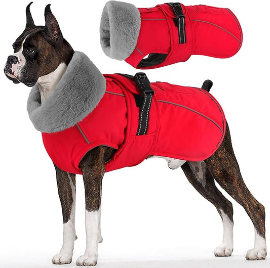 Dogcheer Dog Coat with Pocket, Waterproof Dog Jacket with Adjustable Buckle, Reflective Puppy Winter Coat Warm Turtleneck Fleece SnowJacket for Small Medium Large Dogs - Red L