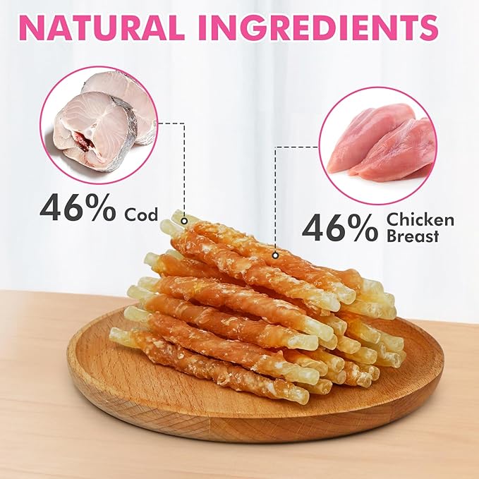 Dog Treats, Chicken Wrapped Cod Sticks, Rawhide Free Dog Chews, Healthy Soft Treats for Small Dogs, 14.11 oz