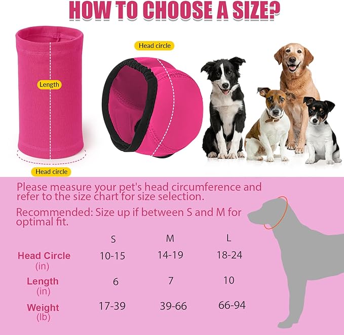 SlowTon Quiet Ears Dog Hoodie - 2 Pcs Ear Wrap Dog Ear Muffs Noise Protection, Anxiety Relief Dogs Hat Calming Hood Head Cover, Pet Headband Dogs Ear Protector for Grooming, Force Drying (Pink,S)