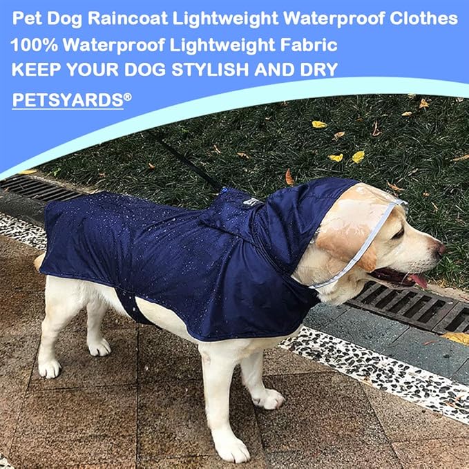 Pet Raincoat Packable Hooded Dog Rain Jacket Reflective Strips Lightweight Adjustable Poncho for Small Medium Large Dogs Blue XL