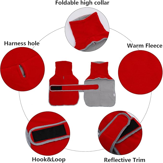 Geyecete Dachshund Sweaters - Dachshund Coat Perfect Dog Winter Jacket with Padded Fleece Lining and High Collar, Snowsuit with Adjustable Bands - Red, XL