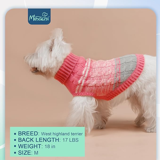 Mihachi Dog Sweaters for Small Medium Dogs Girl Boy,Soft Warm Dogs Shirt, Cold Weather Dog Coat Turtleneck Knitted Pullover Dog Clothes Costume with Leash Hole for Large Cat Puppy Doggy Pet,Pink SM